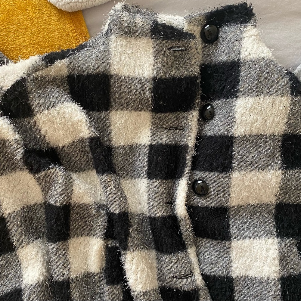 B&W Checkered Crop Coat / faux “fur”
